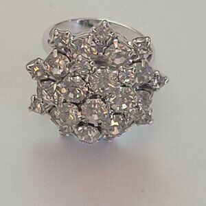 Vintage Tammey Jewels Silver-Tone Clear Rhinestone Cluster Statement Ring For Wo